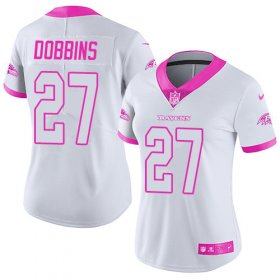 Wholesale Cheap Nike Ravens #27 J.K. Dobbins White/Pink Women\'s Stitched NFL Limited Rush Fashion Jersey