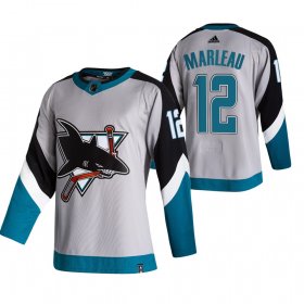 Wholesale Cheap San Jose Sharks #12 Patrick Marleau Grey Men\'s Adidas 2020-21 Reverse Retro Alternate NHL Jersey