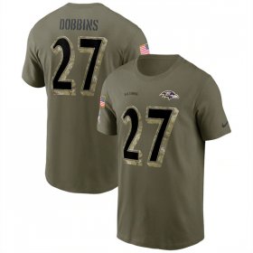 Wholesale Cheap Men\'s Baltimore Ravens #27 J.K. Dobbins 2022 Olive Salute to Service T-Shirt