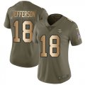 Wholesale Cheap Nike Vikings #18 Justin Jefferson Olive/Gold Women's Stitched NFL Limited 2017 Salute To Service Jersey