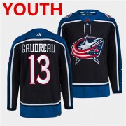 Wholesale Cheap Youth Columbus Blue Jackets #13 Johnny Gaudreau Navy 2022 Reverse Retro Stitched Jersey
