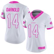 Wholesale Cheap Nike Jets #14 Sam Darnold White/Pink Women's Stitched NFL Limited Rush Fashion Jersey