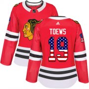 Wholesale Cheap Adidas Blackhawks #19 Jonathan Toews Red Home Authentic USA Flag Women's Stitched NHL Jersey