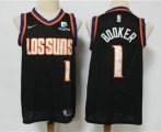 Wholesale Cheap Men's Phoenix Suns #1 Devin Booker Black 2020 City Edition NBA Swingman Jersey With The Sponsor Logo