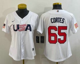 Wholesale Cheap Women\'s USA Baseball #65 Nestor Cortes 2023 White World Classic Stitched Jersey