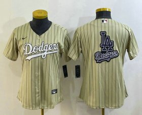 Wholesale Cheap Women\'s Los Angeles Dodgers Big Logo Number Cream Pinstripe Stitched MLB Cool Base Nike Jerseys
