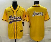 Wholesale Cheap Men's Los Angeles Lakers Yellow Big Logo Cool Base Stitched Baseball Jerseys