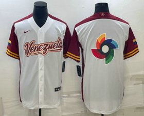 Wholesale Cheap Men\'s Venezuela Baseball 2023 White World Big Logo With Patch Classic Stitched Jerseys