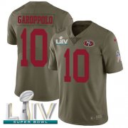 Wholesale Cheap Nike 49ers #10 Jimmy Garoppolo Olive Super Bowl LIV 2020 Men's Stitched NFL Limited 2017 Salute To Service Jersey