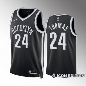 Wholesale Cheap Men\'s Brooklyn Nets #24 Cam Thomas Black Icon Edition Stitched Basketball Jersey