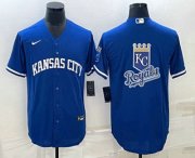 Wholesale Cheap Men's Kansas City Royals Big Logo Blue 2022 City Connect Cool Base Stitched Jersey