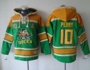 Wholesale Cheap Ducks #10 Corey Perry Green Sawyer Hooded Sweatshirt Stitched NHL Jersey