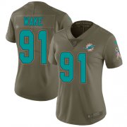 Wholesale Cheap Nike Dolphins #91 Cameron Wake Olive Women's Stitched NFL Limited 2017 Salute to Service Jersey