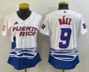 Wholesale Cheap Women's Puerto Rico Baseball #9 Javier Baez White 2023 World Baseball Classic Stitched Jersey