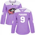 Wholesale Cheap Adidas Blue Jackets #9 Artemi Panarin Purple Authentic Fights Cancer Women's Stitched NHL Jersey
