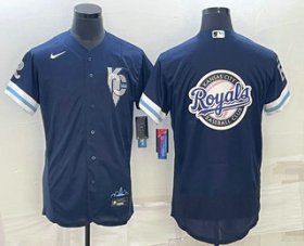 Wholesale Cheap Men\'s Kansas City Royals Big Logo 2022 Navy Blue City Connect Flex Base Stitched Jerseys