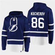 Wholesale Cheap Men's Tampa Bay Lightning #86 Nikita Kucherov Blue All Stitched Sweatshirt Hoodie
