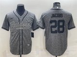 Wholesale Cheap Men's Las Vegas Raiders #28 Josh Jacobs Gray With Patch Cool Base Stitched Baseball Jersey