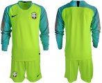 Wholesale Cheap Brazil Blank Shiny Green Goalkeeper Long Sleeves Soccer Country Jersey