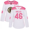 Wholesale Cheap Adidas Bruins #46 David Krejci White/Pink Authentic Fashion Women's Stitched NHL Jersey