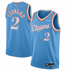 Wholesale Cheap Men\'s Los Angeles Clippers #2 Kawhi Leonard Light Blue 2021-22 City Edition 75th Anniversary Stitched Basketball Jersey