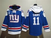 Wholesale Men's New York Giants #11 Phil Simms Blue Lace-Up Pullover Hoodie