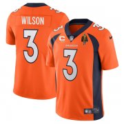 Wholesale Cheap Men's Denver Broncos #3 Russell Wilson Orange With C Patch & Walter Payton Patch Vapor Untouchable Limited Stitched Jersey