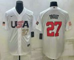 Wholesale Cheap Men's USA Baseball #27 Mike Trout Number 2023 White World Baseball Classic Replica Stitched Jerseys