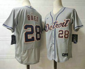 Wholesale Cheap Men\'s Detroit Tigers #28 Javier Baez Grey Stitched MLB Flex Base Nike Jersey