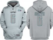 Wholesale Cheap Men's Philadelphia Eagles #6 DeVonta Smith Gray Atmosphere Fashion Super Bowl LVII Patch Pullover Hoodie