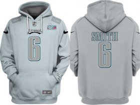 Wholesale Cheap Men\'s Philadelphia Eagles #6 DeVonta Smith Gray Atmosphere Fashion Super Bowl LVII Patch Pullover Hoodie