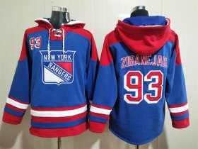 Wholesale Cheap Men\'s New York Rangers #93 Mika Zibanejad Blue Ageless Must Have Lace Up Pullover Hoodie