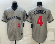 Wholesale Cheap Men's Minnesota Twins #4 Carlos Correa Number 2023 Grey Home Team Cool Base Stitched Jersey