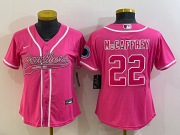Wholesale Cheap Women's Carolina Panthers #22 Christian McCaffrey Pink With Patch Cool Base Stitched Baseball Jersey