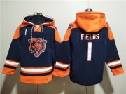Wholesale Cheap Men's Chicago Bears #1 Justin Fields Navy Ageless Must-Have Lace-Up Pullover Hoodie