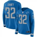 Wholesale Cheap Nike Lions #32 D'Andre Swift Blue Team Color Women's Stitched NFL Limited Therma Long Sleeve Jersey