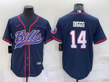 Wholesale Cheap Men's Buffalo Bills #14 Stefon Diggs Navy With Patch Cool Base Stitched Baseball Jersey