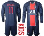 Wholesale Cheap Youth 2020-2021 club Paris St German home long sleeve 11 blue Soccer Jerseys