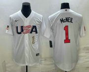 Wholesale Cheap Mens USA Baseball #1 Jeff McNeil Number 2023 White World Classic Stitched Jersey