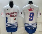 Wholesale Cheap Men's Puerto Rico Baseball #9 Javier Baez White 2023 World Baseball Classic Stitched Jerseys