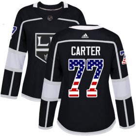 Wholesale Cheap Adidas Kings #77 Jeff Carter Black Home Authentic USA Flag Women\'s Stitched NHL Jersey