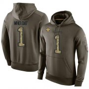 Wholesale Cheap NFL Men's Nike New Orleans Saints #1 Who Dat Stitched Green Olive Salute To Service KO Performance Hoodie