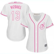 Wholesale Cheap Indians #13 Omar Vizquel White/Pink Fashion Women's Stitched MLB Jersey