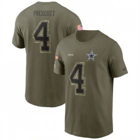 Wholesale Cheap Men\'s Dallas Cowboys #4 Dak Prescott 2022 Olive Salute to Service T-Shirt