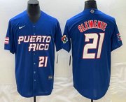 Wholesale Cheap Men's Puerto Rico Baseball #21 Roberto Clemente Number 2023 Blue World Classic Stitched Jerseys