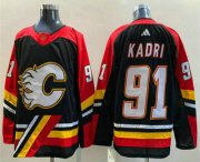 Wholesale Cheap Men's Calgary Flames #91 Nazem Kadri Black 2022 Reverse Retro Stitched Jersey