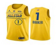 Wholesale Cheap Men's 2021 All-Star #1 Devin Booker Yellow Western Conference Stitched NBA Jersey
