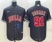 Wholesale Cheap Mens Chicago Bulls #91 Dennis Rodman Number Black With Patch Cool Base Stitched Baseball Jersey