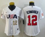 Wholesale Cheap Women's USA Baseball #12 Kyle Schwarber Number 2023 White World Classic Stitched Jerseys