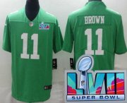 Wholesale Cheap Men's Philadelphia Eagles #11 AJ Brown Limited Green Rush Super Bowl LVII Vapor Jersey